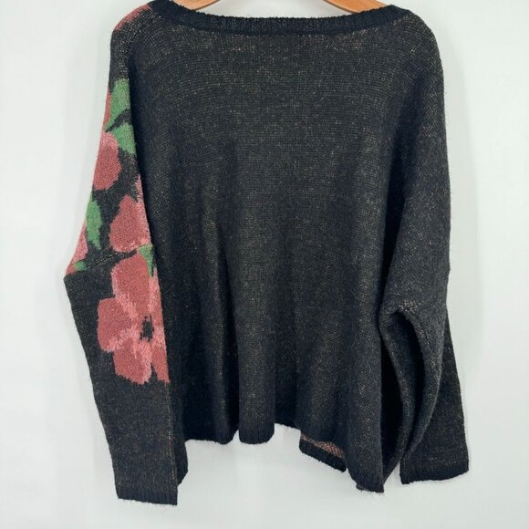 Andree By Unit Floral Sweater Black Flowers Size Medium oversized wool blend - Picture 5 of 12